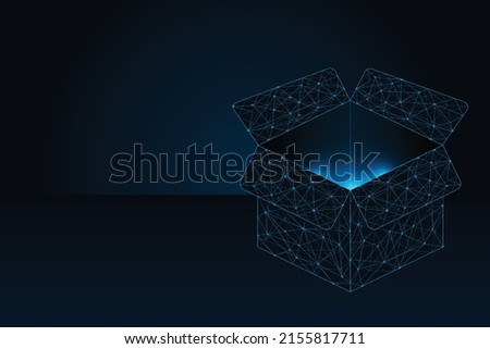 The Box wich Shining Inside of It Polygonal or Low Poly wireframe. Light Connection Structure with Triangles Lines Dots and Stars. Mistery box or delivery concept vector illustration.