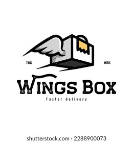 box with wing for fast delivery logo design vector