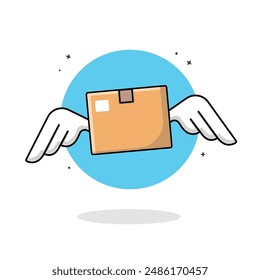 Box with Wings Vector Illustration. Fast Delivery Concept Design
