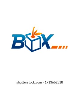 Box word sign with simple image of a box.
