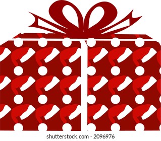 caja envuelta con papel de navidad con ilustración de arco (patrón de sombrero santa)