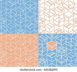 Box / Wrapping / Package/ Delivery / Moving Thin Line Seamless Pattern. Vector Illustration / Background Set. 