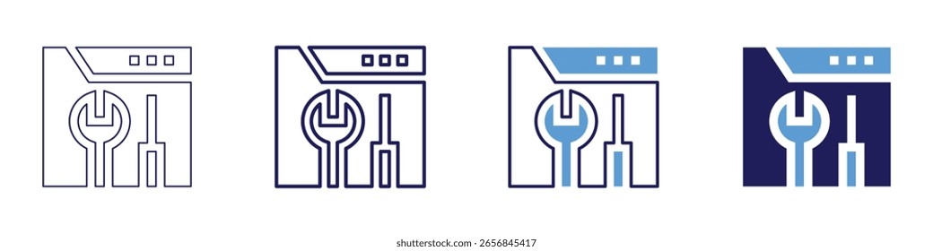 Icono de llave de caja en 4 estilos diferentes. Línea delgada, línea, línea en negrita, duotono. Estilo duotono. Trazo editable.