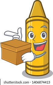 With box yellow crayon in the cartoon shape