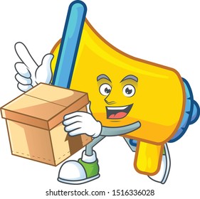 With box yellow loudspeaker electronic in cartoon character