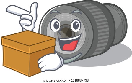 With box zoom lens in a cartoon bag