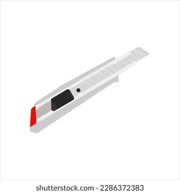 Ilustración vectorial de diseño plano de Boxcutter. Ilustración vectorial de cuchillos de papel. Cutter cuchillo vectorial blade. Almohadilla de papel de oficina de artículos de uso general de artesanía