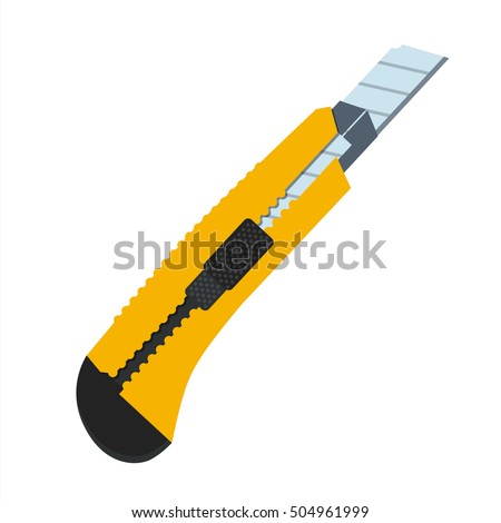 Boxcutter tool icon. Household box cutter instrument for general or utility purposes. Snap-off blade stationery knife vector illustration