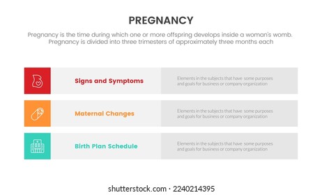boxed information data pregnant or pregnancy infographic concept for slide presentation with 3 point list