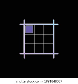 Diseño en caja con marca en la dirección noroeste icono del vector de gradiente azul