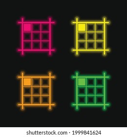 Boxed Layout With Mark On The Northwest Direction four color glowing neon vector icon