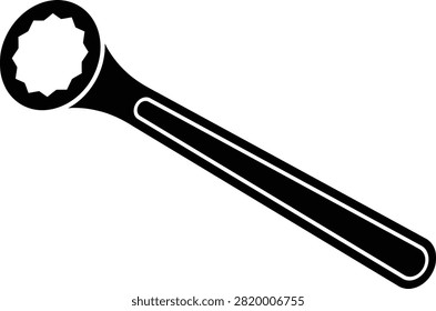 Box-End Wrench Silhouette – Mechanical Tool, Engineering Equipment, Maintenance Icon