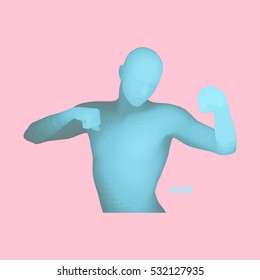 Boxer. 3D Model of Man. Human Body. Sport Symbol. Design Element. Boxing Vector Illustration.