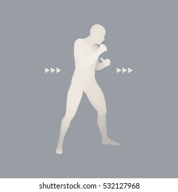 Boxer. 3D-Modell des Menschen. Menschlicher Körper. Sportsymbol. Design-Element. Vektorgrafik. 