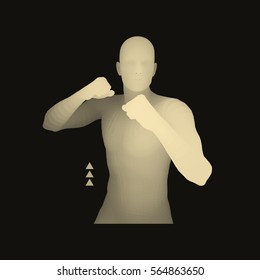 Boxer. 3D Model of Man. Human Body. Sport Symbol. Design Element. Vector Illustration.