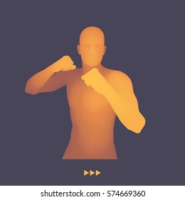 Boxer. 3D Model of Man. Human Body. Sport Symbol. Design Element. Vector Illustration. 