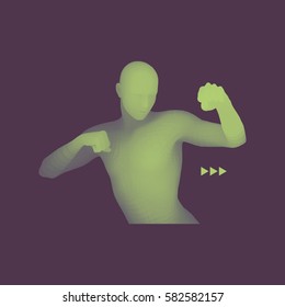 Boxer. 3D Model of Man. Human Body. Sport Symbol. Design Element. Vector Illustration. 