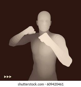 Boxer. 3D Model of Man. Human Body. Sport Symbol. Design Element. Vector Illustration. 