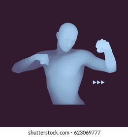 Boxer. 3D Model of Man. Human Body. Sport Symbol. Design Element. Vector Illustration.