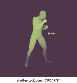 Boxer. 3D Model of Man. Human Body. Sport Symbol. Design Element. Vector Illustration.