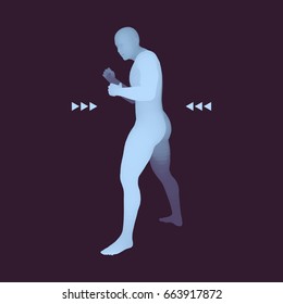 Boxer. 3D Model of Man. Human Body. Sport Symbol. Design Element. Vector Illustration.