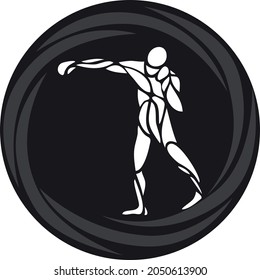 Boxer abstract athlete. Boxing silhouette round icon or logo