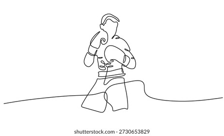 Boxer em ação minimalista desenho de linha contínua. Força de poder e ilustração vetorial de competição de esportes de combate.