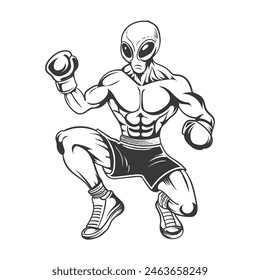 Boxer alien charecter down for punch vector design.