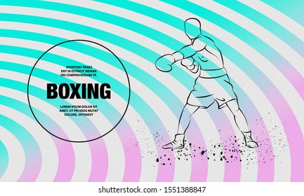 Boxer athlete hitting. Vector outline of boxing sport illustration.