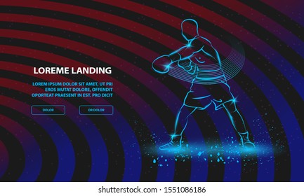 Boxer athlete hitting. Vector Sport Background for Landing Page Template.