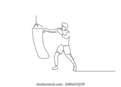 boxer athlete person punching bag training exercise sport one line art design vector