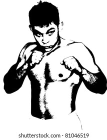 The boxer in an attack pose.