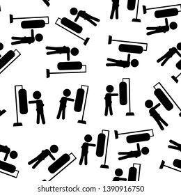 Boxer beats boxer pear, sandbag vector icon person seamless pattern on a white background. Layers grouped for easy editing illustration. For your design.