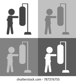 Boxer beats boxer pear, sandbag. Vector set Boxer beats icon illustration on white-grey-black color.