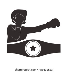 Boxer belt helmet and gloves icon. boxing sport competition and training theme. Isolated design. Vector illustration