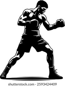 Boxer In A Black And White Silhouette, Boxing Match, Martial Artist, Mixed Martial Arts