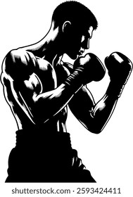 Boxer In A Black And White Silhouette, Boxing Match, Martial Artist, Mixed Martial Arts