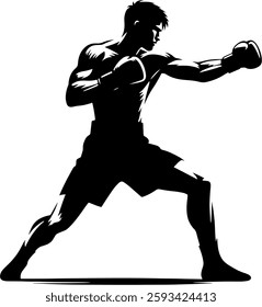 Boxer In A Black And White Silhouette, Boxing Match, Martial Artist, Mixed Martial Arts