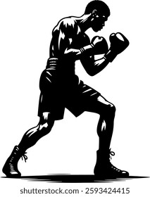 Boxer In A Black And White Silhouette, Boxing Match, Martial Artist, Mixed Martial Arts