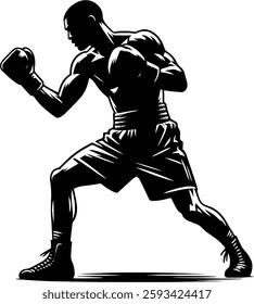 Boxer In A Black And White Silhouette, Boxing Match, Martial Artist, Mixed Martial Arts