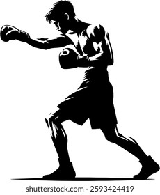 Boxer In A Black And White Silhouette, Boxing Match, Martial Artist, Mixed Martial Arts