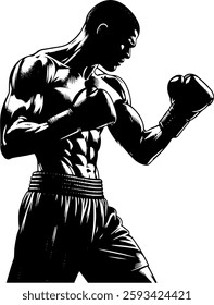 Boxer In A Black And White Silhouette, Boxing Match, Martial Artist, Mixed Martial Arts