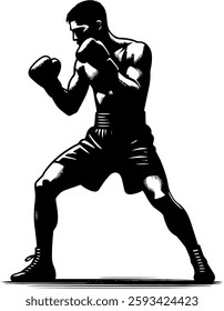 Boxer In A Black And White Silhouette, Boxing Match, Martial Artist, Mixed Martial Arts