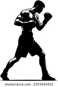 Boxer In A Black And White Silhouette, Boxing Match, Martial Artist, Mixed Martial Arts