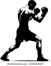 Boxer In A Black And White Silhouette, Boxing Match, Martial Artist, Mixed Martial Arts