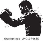 Boxer black and white silhouette vector design, boxing silhouette