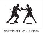 Boxer black and white silhouette vector design, boxing silhouette