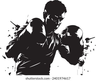 Boxer black and white silhouette vector design, boxing silhouette