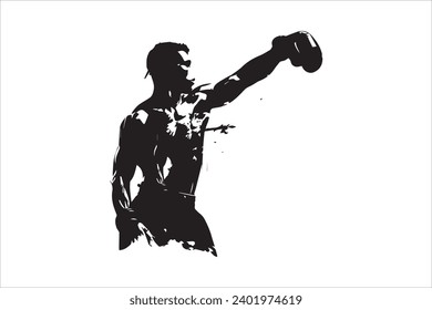 Boxer black and white silhouette vector design, boxing silhouette