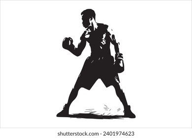 Boxer black and white silhouette vector design, boxing silhouette